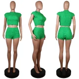 EVE Solid Color O Neck T Shirt Two Piece Shorts Set GWLS-202302
