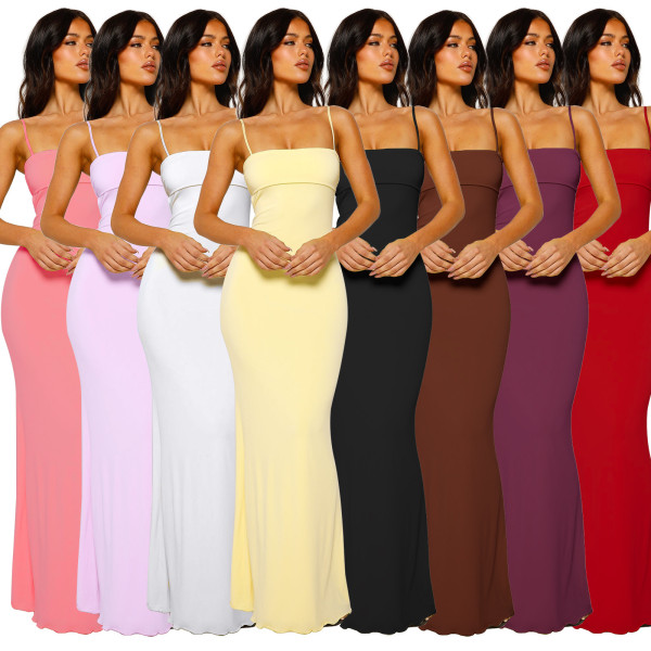 EVE Sexy Sling Solid Color Backless Maxi Dress GWLS-202403