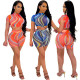 EVE Short Sleeve Print Tie Up Two Piece Shorts Set GWLS-LD201067