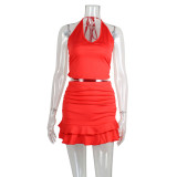 EVE Halterneck Backless Tank Tops Two Piece Skirts Set GWLS-202501