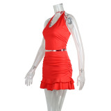 EVE Halterneck Backless Tank Tops Two Piece Skirts Set GWLS-202501