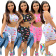 EVE Sleeveless Print Tie Up Two Piece Shorts Set GWLS-LD201077