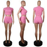 EVE Solid Color O Neck T Shirt Two Piece Shorts Set GWLS-202302