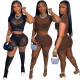 EVE Sexy Mesh Short Sleeve Two Piece Shorts Set GWLS-LD201096