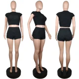 EVE Solid Color O Neck T Shirt Two Piece Shorts Set GWLS-202302