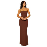 EVE Sexy Sling Solid Color Backless Maxi Dress GWLS-202403