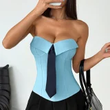 EVE Wrap Chest Necktie Solid Color Tank Tops GOMN-70273