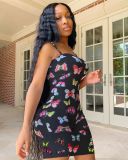 EVE Plus Size Butterfly Print Sling Backless MIni Dress GWLS-LD201027