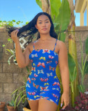 EVE Plus Size Butterfly Print Backless Sling Romper GWLS-LD201025