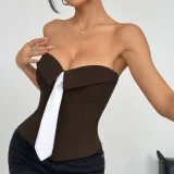 EVE Wrap Chest Necktie Solid Color Tank Tops GOMN-70273