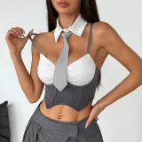 EVE Sexy Necktie Fishbone Halter Tank Top GOMN-71070