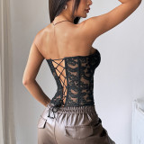 EVE Embroidered Fishbone-Strap Backless Tank Top GOMN-71202