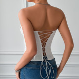 EVE Necktie Solid Color Fishbone Lace-Up Underwire Tank Top GOMN-70081
