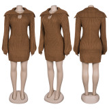 EVE Solid Color Big Lapel Lantern Sleeve Sweater Mini Dress NY-MY110