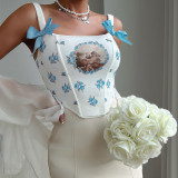 EVE Strappy Backless Fishbone Print Cinched Tank Top  GOMN-D7798