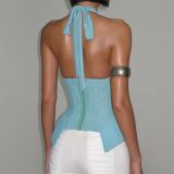 EVE Deep V Neck Halterneck Irregular Top GOMN-71341