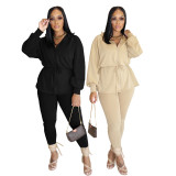 EVE Solid Color Long Sleeve Coat Two Piece Pants Set SFY-821