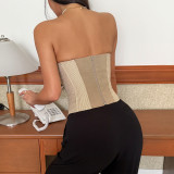 EVE Checkered Button Fishbone Wrap Chest Tank Top GOMN-71198