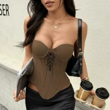 EVE Solid Color Wrap Chest Back Zipper Tank Top GOMN-71196