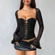 EVE Mesh Patchwork Long Sleeve Tops GOMN-71263
