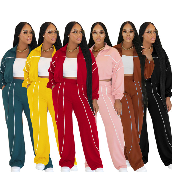 EVE Contrast Color Straight Sport Pants Two-Piece Set SFY-827