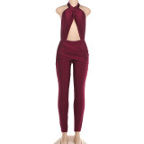 EVE Sleeveless Solid Color Backless Jumpsuit GZJQ-K25Q83764