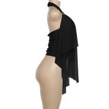 EVE Mesh Patchwork Halterneck Irregular Top GZJQ-K25B87223