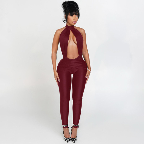 EVE Sleeveless Solid Color Backless Jumpsuit GZJQ-K25Q83764