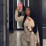 EVE V Neck Tie Up Tight Two PIece Pants Set GZJQ-K25Q87933