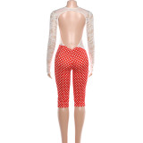EVE Lace Patchwork Polka Dot Print Backless Jumpsuit GZJQ-K25Q84564