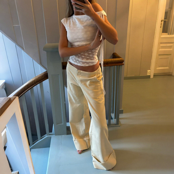 EVE Solid Color Lace Patchwork Tight Top GZJQ-K25L88747