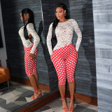 EVE Lace Patchwork Polka Dot Print Backless Jumpsuit GZJQ-K25Q84564