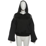 EVE Mesh Patchwork Solid Color Hooded Top GZJQ-K25L87505