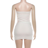 EVE Solid Color Tube Tops Vest Two Piece Skirts Set GZJQ-K25S89033