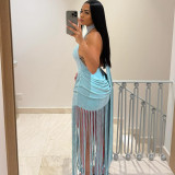 EVE Solid Color Sleeveless Tassel Long Dress XEF-K25D88894