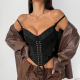 EVE Solid Color Lace Patchwork Fishbone Underwire Tank Top GOMN-71115