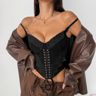 EVE Solid Color Lace Patchwork Fishbone Underwire Tank Top GOMN-71115