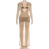 EVE Sexy V Neck See Through Dress Bikinis Three Piece Set XEF-K25S88657