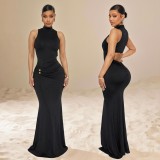 EVE Sleeveless Solid Color Backless Maxi Dress GZIY-6361