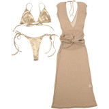 EVE Sexy V Neck See Through Dress Bikinis Three Piece Set XEF-K25S88657