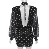 EVE Polka Dots Print Backless Mini Dress XEF-K25D88364