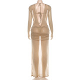 EVE Sexy V Neck See Through Dress Bikinis Three Piece Set XEF-K25S88657