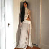 EVE High Collor See Through Flare Sleeve Two Piece Skirt Set XEF-K25S87629