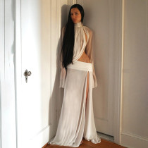 EVE High Collor See Through Flare Sleeve Two Piece Skirt Set XEF-K25S87629