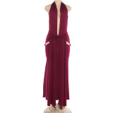 EVE Halterneck Deep V Neck Backless Split Maxi Dress XEF-K25D88788