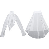 EVE High Collor See Through Flare Sleeve Two Piece Skirt Set XEF-K25S87629