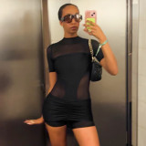 EVE Solid Color Short Sleeve Romper+Mini Dress 2 Piece Set GSZM-J25ST482