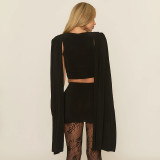 EVE Shawl Collar Tops Pleated Skirt 2 Piece Set GDSF-C25ST414