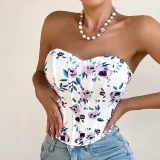 EVE Backless Floral Print Bandeau Fishbone Tank Top GOMN-FL0033