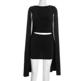 EVE Shawl Collar Tops Pleated Skirt 2 Piece Set GDSF-C25ST414